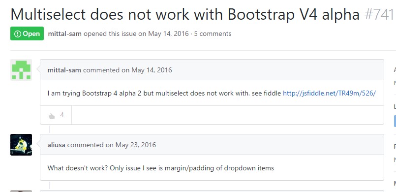Multiselect does  not really work  using Bootstrap V4 alpha